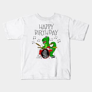 T-Rex Dinosaur Drums Happy Birthday Drummer Musician Kids T-Shirt